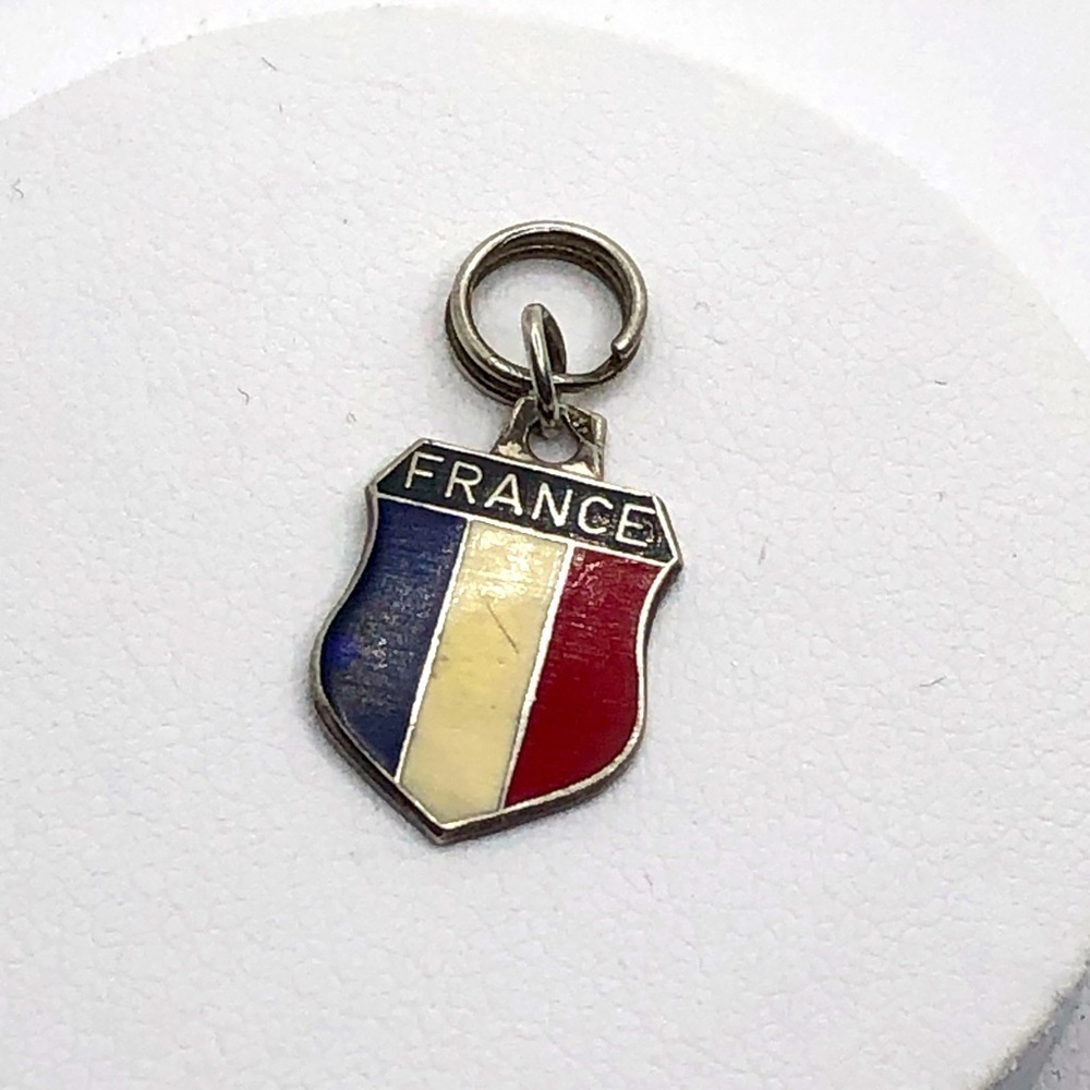 Vtg Sterling Silver Enamel France Souvenir Shield Mini Charm / Pendant .6”